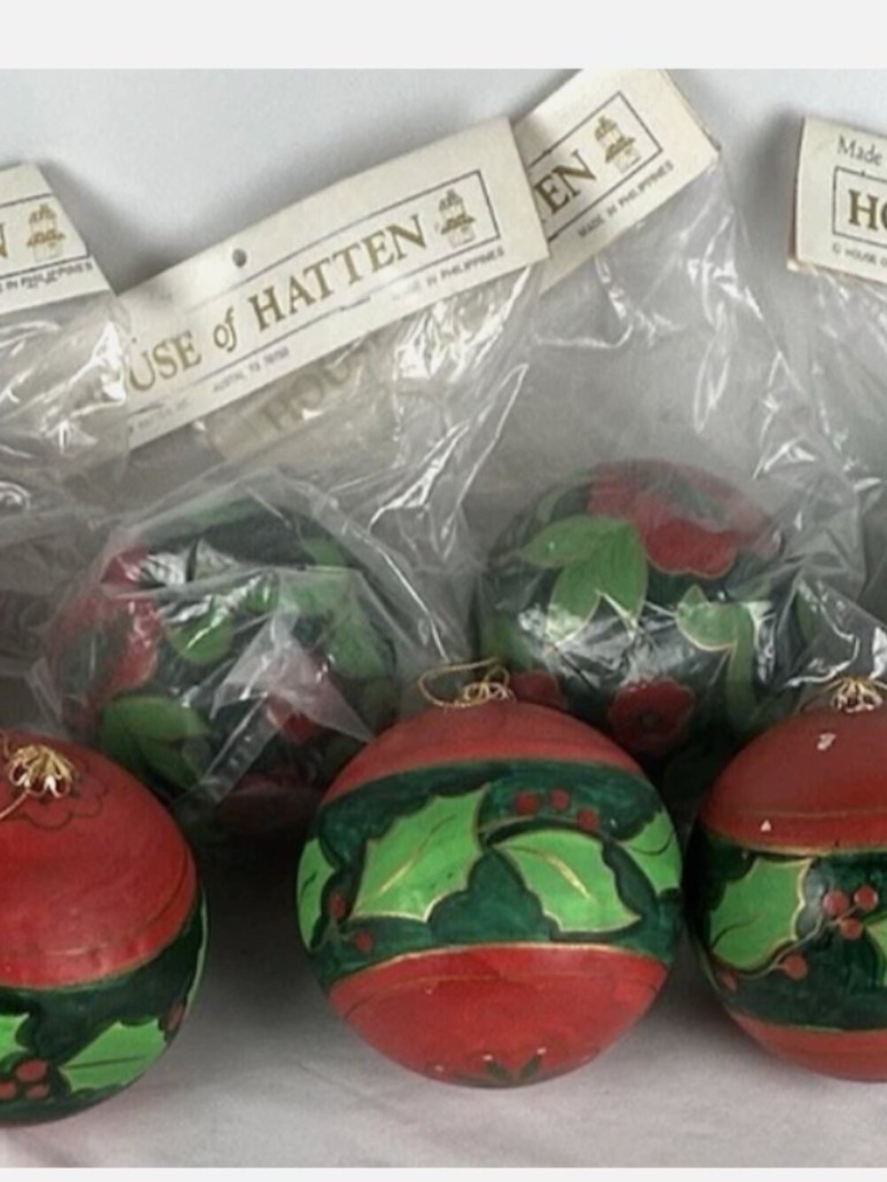 Vintage Lot Of 9 House Of Hatten 4" Ball Ornaments Floral Holly Berries RARE